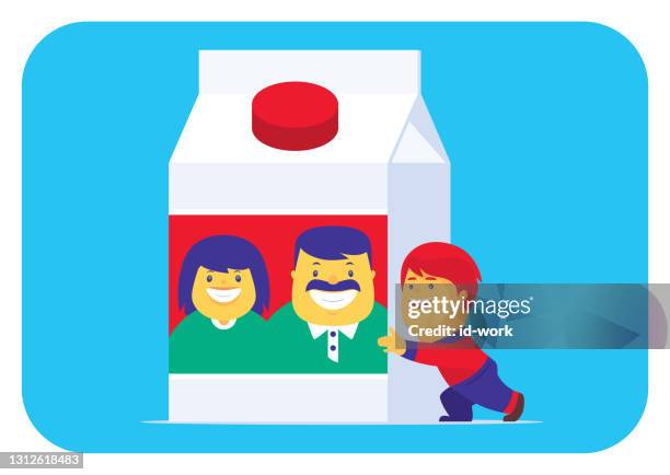 little boy hugging drink box - juice box stock illustrations
