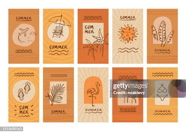 summer story covers templates - palm tree texture stock illustrations