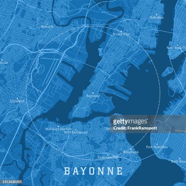 bayonne nj city vector road map blue text - new york new jersey map stock illustrations