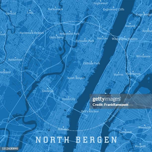 north bergen nj city vector road map blue text - new york new jersey map stock illustrations