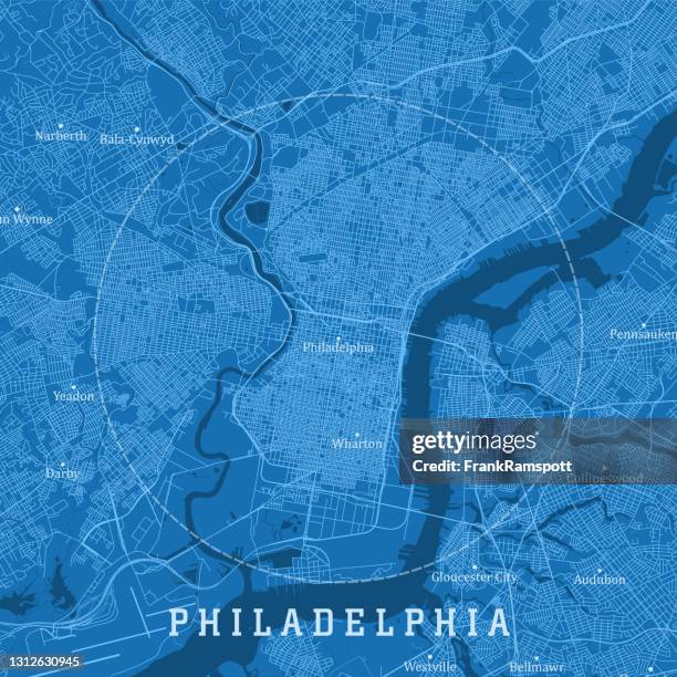 illustrations, cliparts, dessins animés et icônes de philadelphia pa city vector road map texte bleu - schuylkill river
