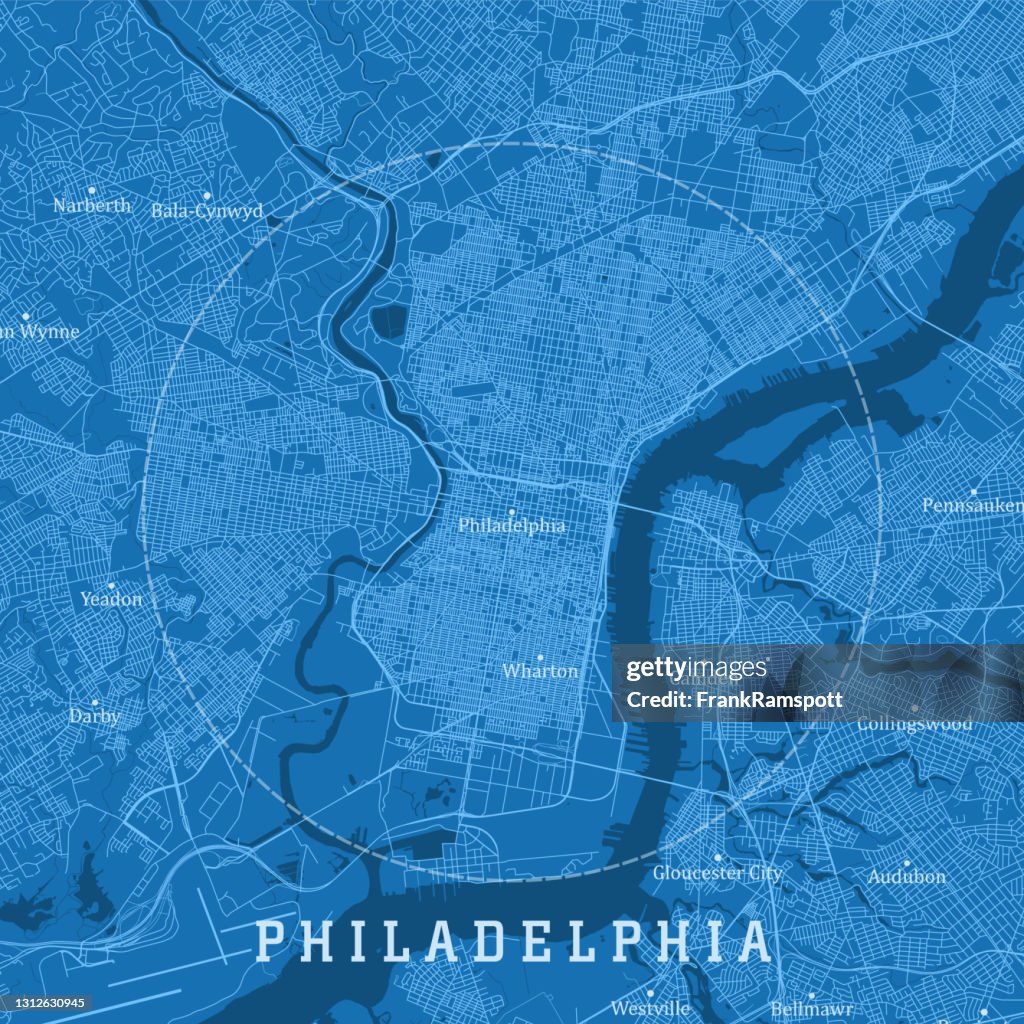 Philadelphia PA City Vector Road Map Blue Text