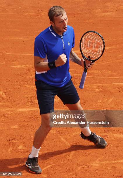 Daniel Evans of Great Britain celebrates a point during his quarterfinal match against Novak Djokovic of Serbia during day five of the Rolex...