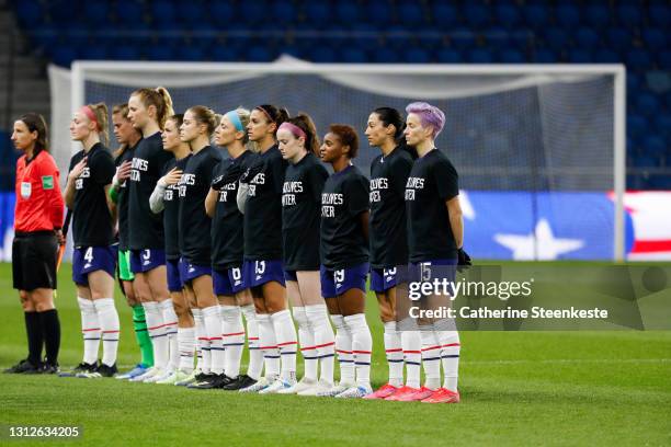 Megan Rapinoe of USA and USA Team during the National Anthem before the International women friendly match between France and United States on April...