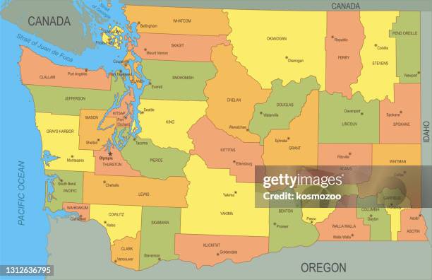 flat map of washington - washington state county map stock illustrations