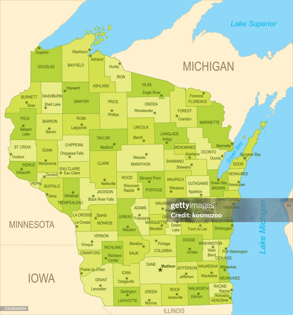 Wisconsin Map With Scale Flat Map Of Wisconsin High-Res Vector Graphic - Getty Images