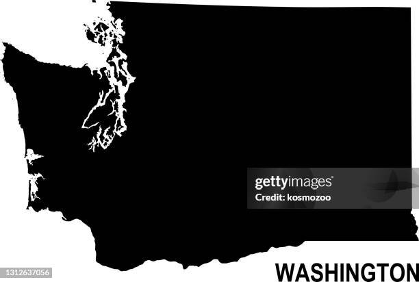 black basic map of washington against white background - washington state vector stock illustrations