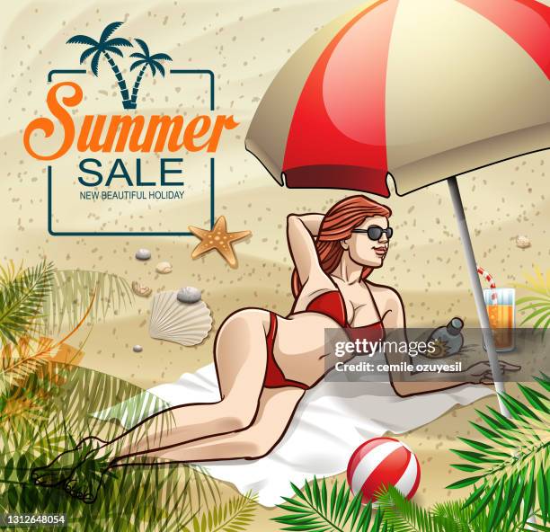 ilustraciones, imágenes clip art, dibujos animados e iconos de stock de hora de la playa - bolsa de playa