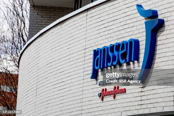 General exterior view of the head office of Janssen pharmaceutical company on April 15, 2021 in Leiden, Netherlands. The start of vaccinations in...