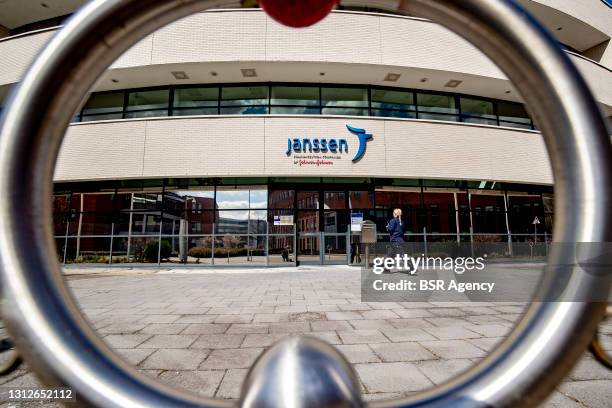 General exterior view of the head office of Janssen pharmaceutical company on April 15, 2021 in Leiden, Netherlands. The start of vaccinations in...