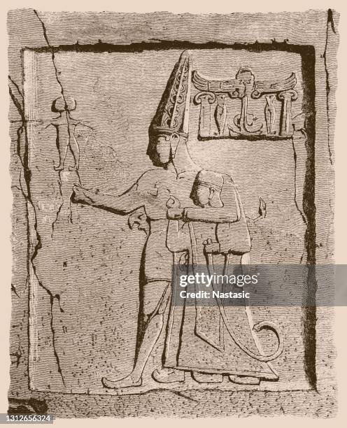 the reliefs belonging to the hittite period - hattusas stock illustrations