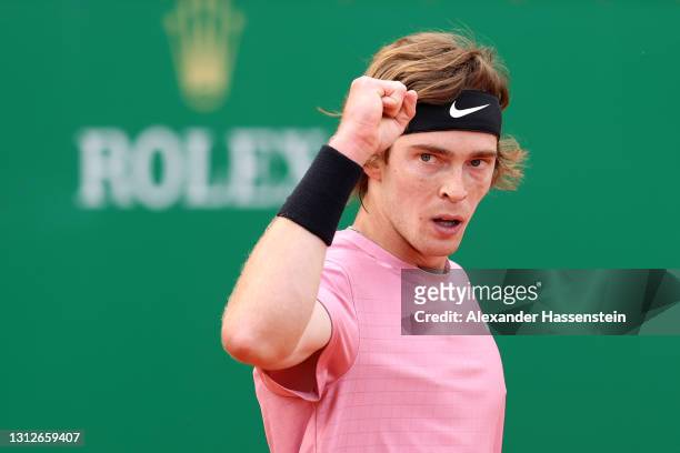 Andrey Rublev of Russia celebrates a point during his quarterfinal match against Roberto Bautista Agut of Spain during day five of the Rolex...