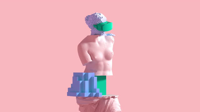 3D Glitch Of Venus De Milo On Pink Background. Concept Of NFT Technology.
