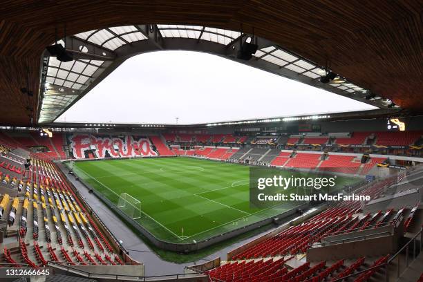 General view of Sinobo Stadium before the UEFA Europa League Quarter Final Second Leg match between Slavia Praha and Arsenal FC at Sinobo Stadium on...