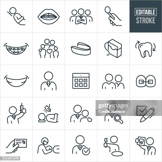 stockillustraties, clipart, cartoons en iconen met orthodontie dunne lijn pictogrammen - bewerkbare lijn - invisalign