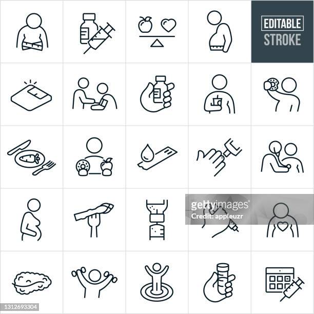 diabetes thin line icons - editable stroke - traubenzucker stock-grafiken, -clipart, -cartoons und -symbole