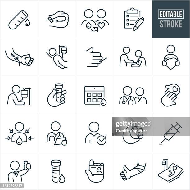 stockillustraties, clipart, cartoons en iconen met de dunne lijnpictogrammen van de schenking van het bloed - bewerkbare slag - patient