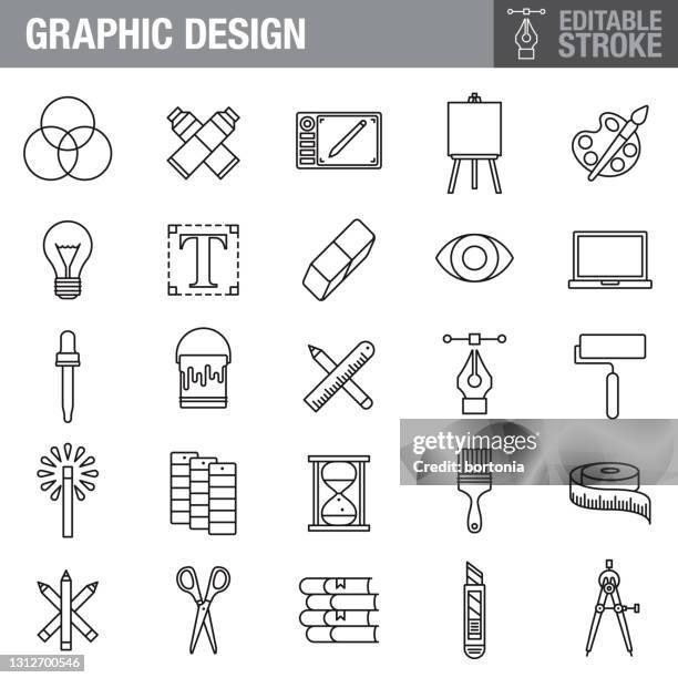 bildbanksillustrationer, clip art samt tecknat material och ikoner med ikonuppsättning för redigerbar linje för grafisk design - målarduk