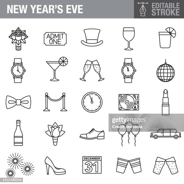 stockillustraties, clipart, cartoons en iconen met oudejaarsavondfeest bewerkbare stroke icon set - roped off