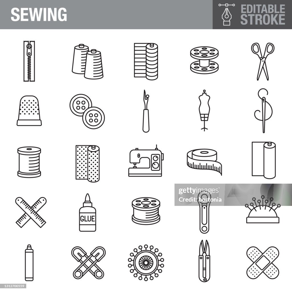 Sewing Editable Stroke Icon Set