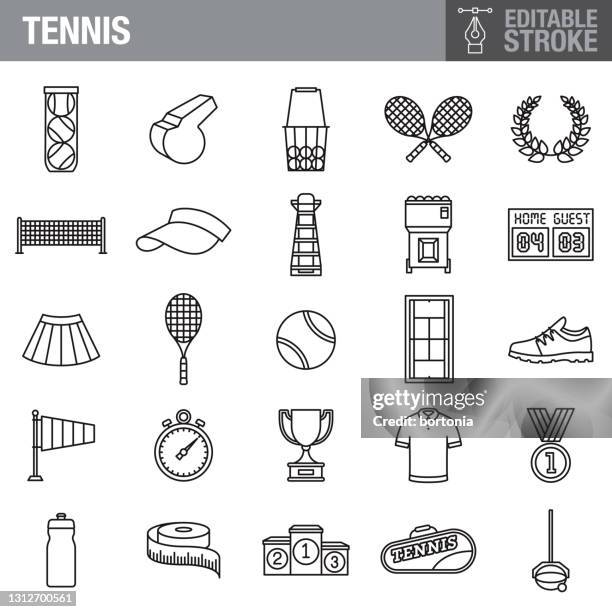 ilustrações de stock, clip art, desenhos animados e ícones de tennis editable stroke icon set - rede de ténis