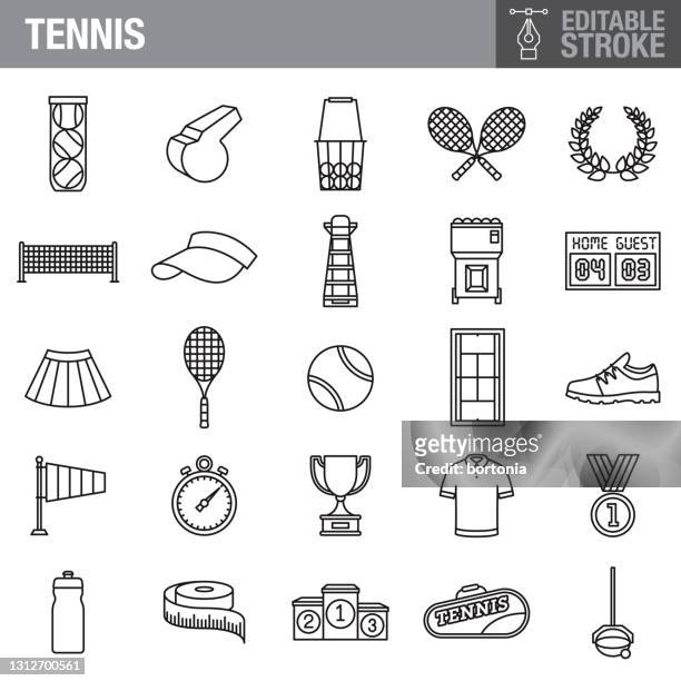 tennis editable stroke icon set - large group of objects sport stock illustrations