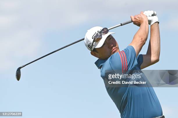 Charlie Wi plays his shot on the 18th tee during the first round of the MGM Resorts Championship at Paiute at the Las Vegas Paiute Golf Resort on...