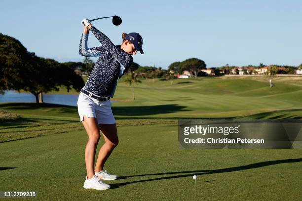 Anne van Dam of Netherlands plays a tee shot on the first hole during the second round of the LPGA LOTTE Championship at Kapolei Golf Club on April...