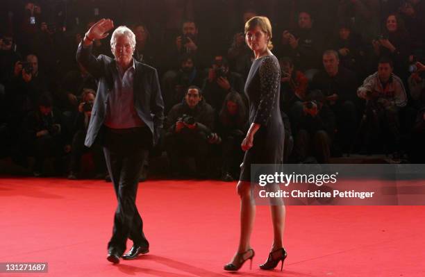 Actor Richard Gere and Carey Lowell on the red carpet during the 6th International Rome Film Festival on November 3, 2011 in Rome, Italy.