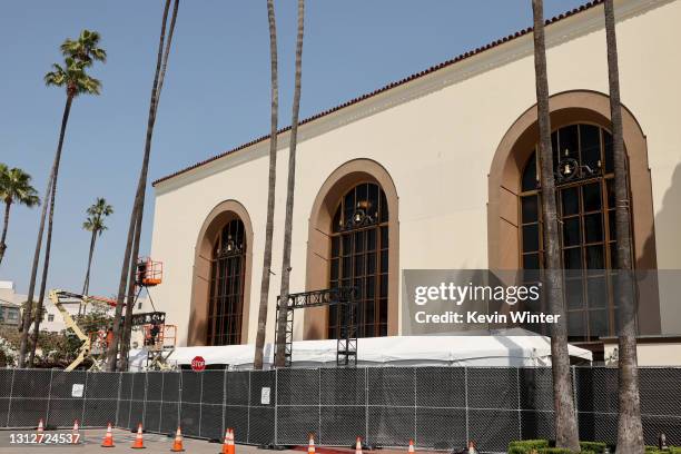 An exterior view of Union Station is seen on April 15, 2021 in Los Angeles, California. The 93rd Annual Academy Awards will air on April 25, 2021 and...