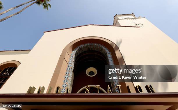 An exterior view of Union Station is seen on April 15, 2021 in Los Angeles, California. The 93rd Annual Academy Awards will air on April 25, 2021 and...