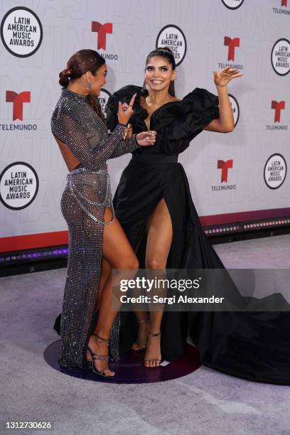 Zuleyka Rivera and Ana Bárbara attend the 2021 Latin American Music Awards at BB&T Center on April 15, 2021 in Sunrise, Florida.