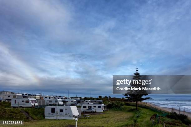 caravan park - summer camping new zealand stock pictures, royalty-free photos & images