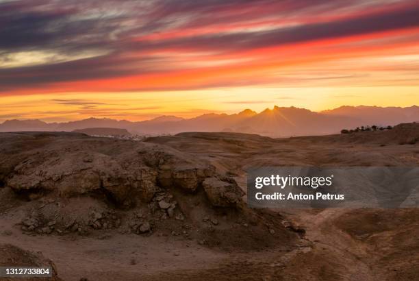 beautiful sunset in the sinai desert, egypt - red sea photos et images de collection