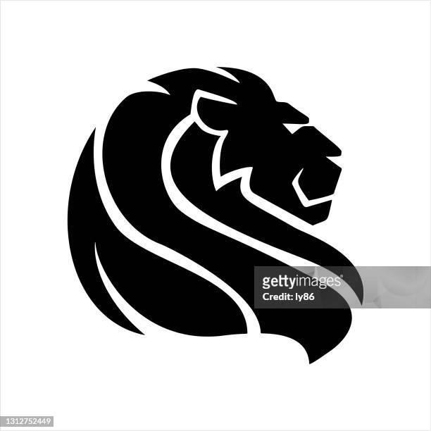 löwenkopf, löwenkopf-ikone - lion cub stock-grafiken, -clipart, -cartoons und -symbole