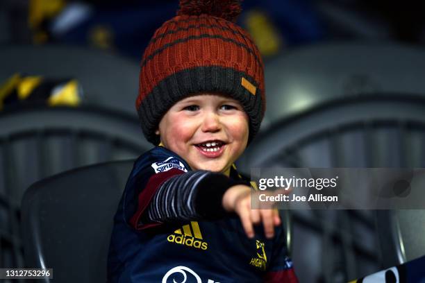 Fan looks on ahead of the round eight Super Rugby Aotearoa match between the Highlanders and the Blues at Forsyth Barr Stadium, on April 16 in...