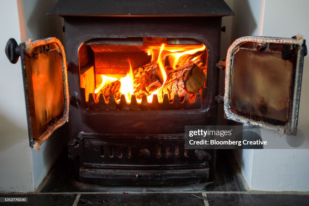 Logs Burning On A Wood Burner