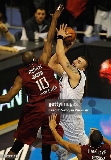 Nikola Pekovic, #41 of Partizan mt:s Belgrade in action during the 2011-2012 Turkish Airlines Euroleague Regular Season Game Day 3 between Partizan...