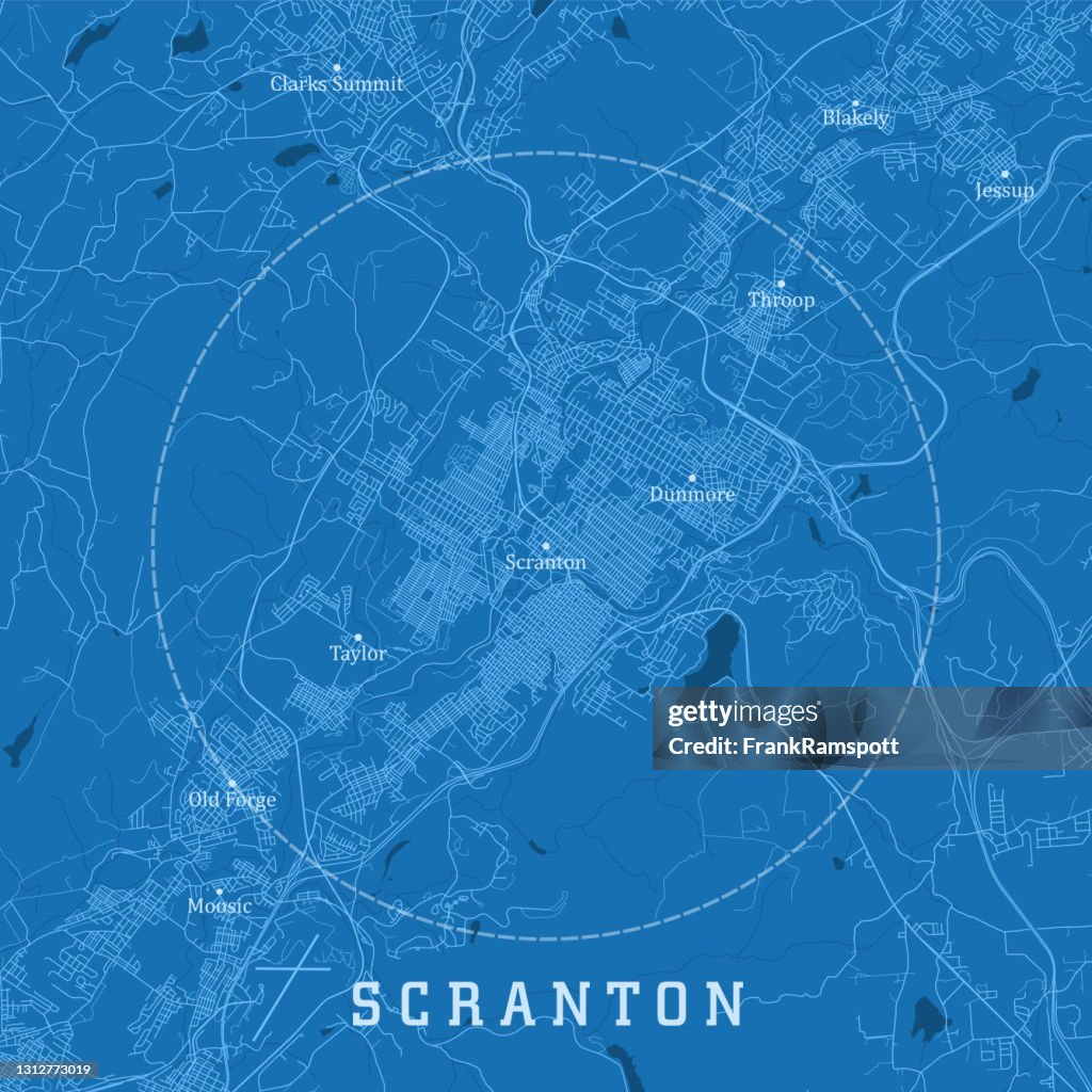 Scranton PA City Vector Road Map Blue Text