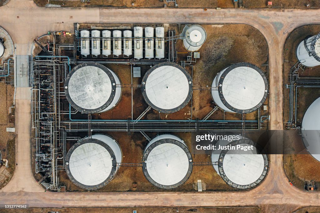 Drone view of an oil refinery