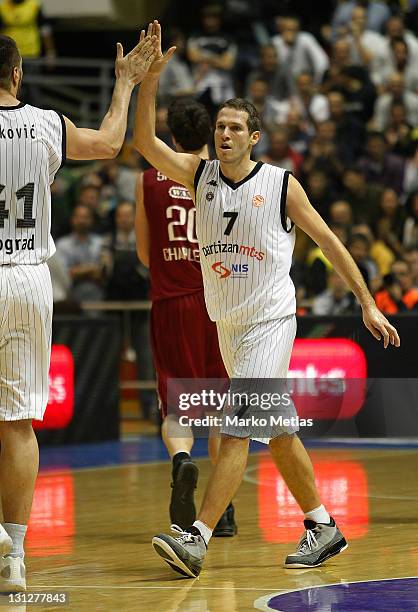 Dusan Kecman of Partizan MTS Belgrade celebrates during the 2011-2012 Turkish Airlines Euroleague Regular Season Game Day 3 between Partizan mt:s...