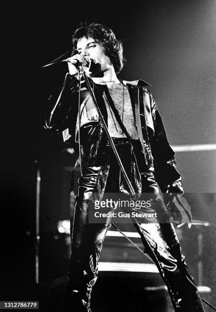 Freddie Mercury of Queen performs on stage at Wembley Arena during their 'News Of The World' tour in London, England, on May 11th, 1978.