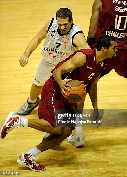 Chris Hill, #4 of Belgacom Spirou Basket in action during the 2011-2012 Turkish Airlines Euroleague Regular Season Game Day 3 between Partizan mt:s...