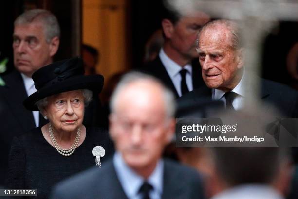 Queen Elizabeth II and Prince Philip, Duke of Edinburgh attend the funeral of Patricia Knatchbull, Countess Mountbatten of Burma at St Paul's Church,...