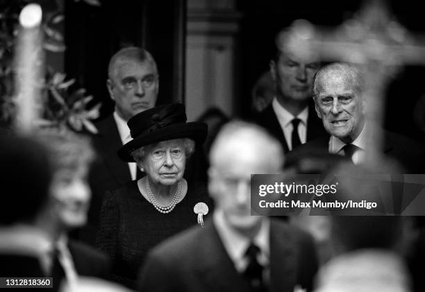 Queen Elizabeth II and Prince Philip, Duke of Edinburgh attend the funeral of Patricia Knatchbull, Countess Mountbatten of Burma at St Paul's Church,...