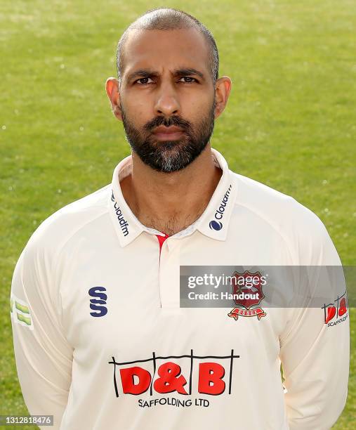 In this handout provided by Essex CCC, Varun Chopra poses for a portrait during the Essex CCC Photocall at Cloudfm County Ground on March 31, 2021 in...