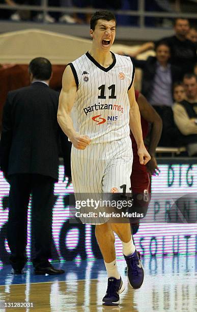 Vladimir Lucic of Partizan MTS Belgrade reacts during the 2011-2012 Turkish Airlines Euroleague Regular Season Game Day 3 between Partizan mt:s...