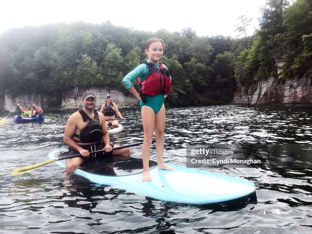 Family Paddleboarding and Rafting on Summersville Lake