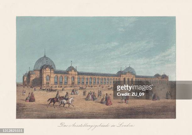 1862 international exhibition building, london, england, großbritannien, chromolithograph, veröffentlicht 1868 - weltausstellung stock-grafiken, -clipart, -cartoons und -symbole