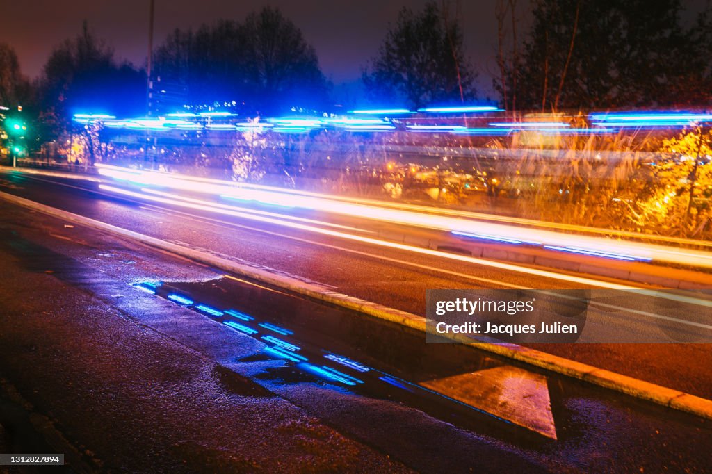 Light rays at night in city street